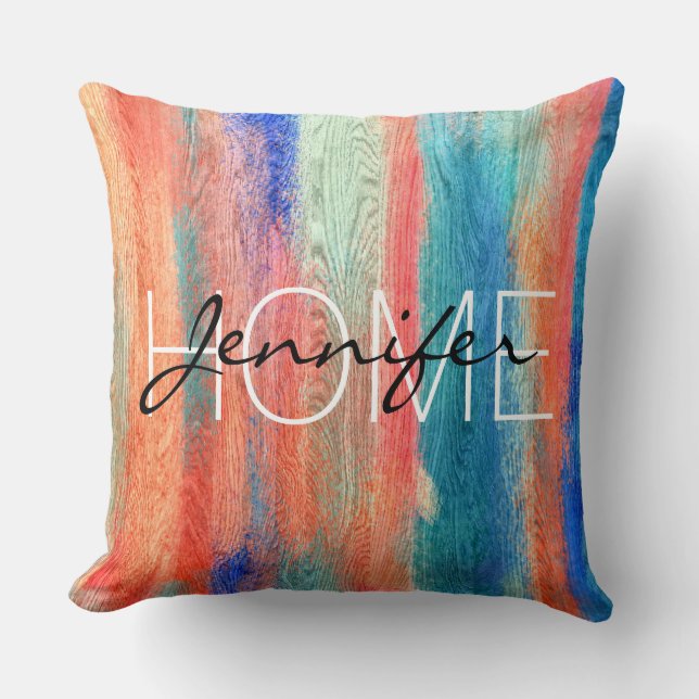 Vintage Colourful Wood Grain Cushion (Front)