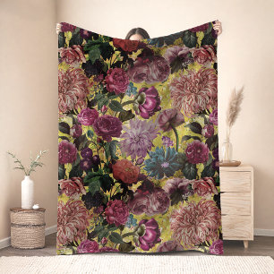 Vintage colourful yellow Floral Fleece Blanket