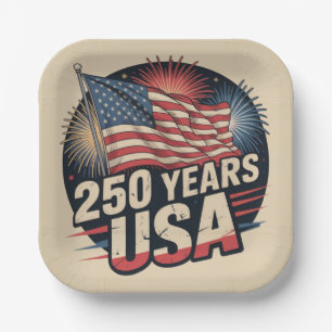 Vintage Colours American Flag 250 Years USA Paper Plate