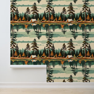 Vintage Colours Camping Themed Wallpaper