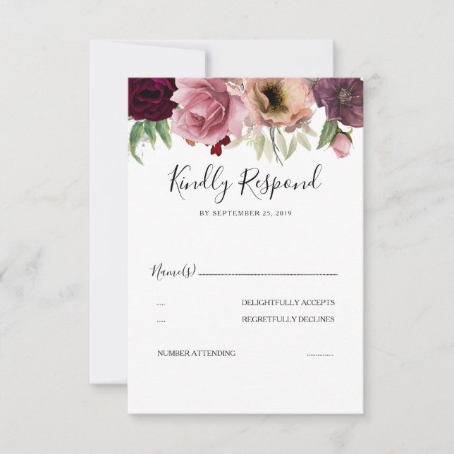 Vintage Colours Elegant Dusty Rose Wedding RSVP Card (Front)