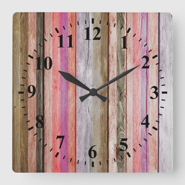 Vintage Colours Wood Look #7 Square Wall Clock (Front)