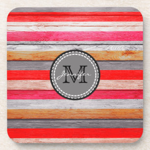 Vintage Colours Wood Look Monogram #9 Coaster