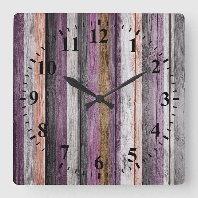 Vintage Colours Wood Look Square Wall Clock (Front)