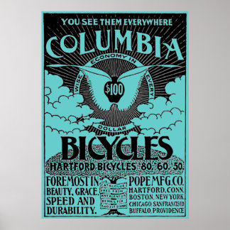Vintage Columbia Bicycles Advertisement Poster