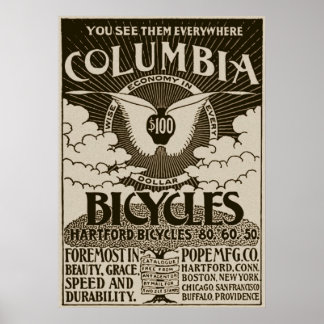 Vintage Columbia Bicycles Advertisement Poster
