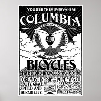 Vintage Columbia Bicycles Advertisement Poster