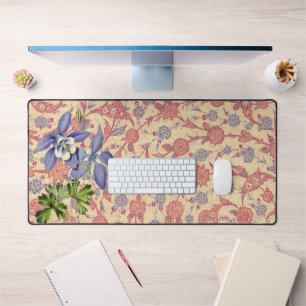 Vintage Columbine Blue Flower Art Desk Pad Mat