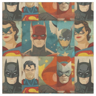 Vintage comic book heroes in retro colors fabric