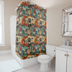 Vintage comic book heroes in retro colours shower curtain