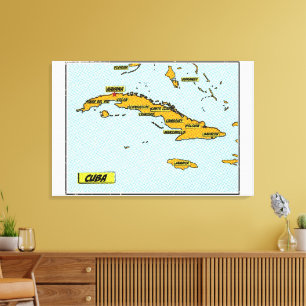 Vintage Comic Book Map Of Cuba Canvas Print