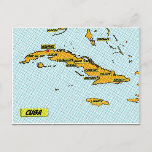 Vintage Comic Book Map Of Cuba Postcard
