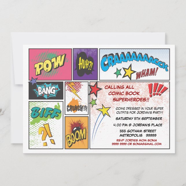 Vintage Comic Book Strip Super Hero  Party Invite (Front)