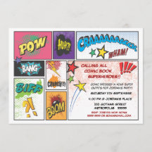 Vintage Comic Book Strip Super Hero  Party Invite