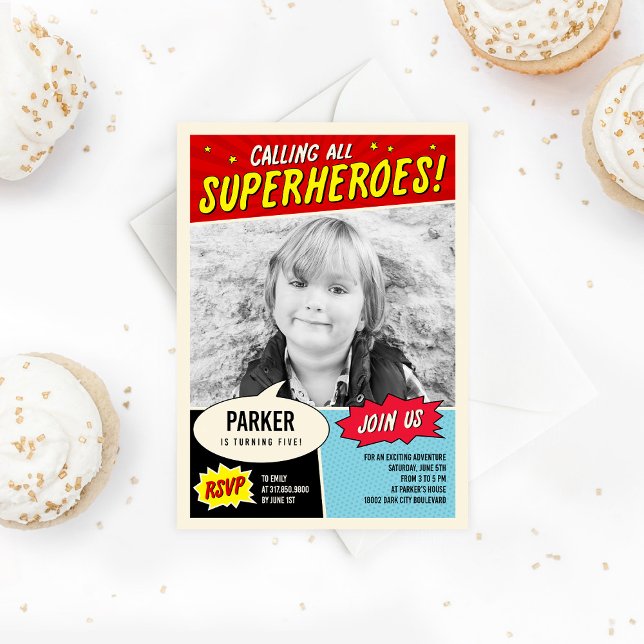 Vintage Comic Superhero Birthday Party Invitation (Creator Uploaded)
