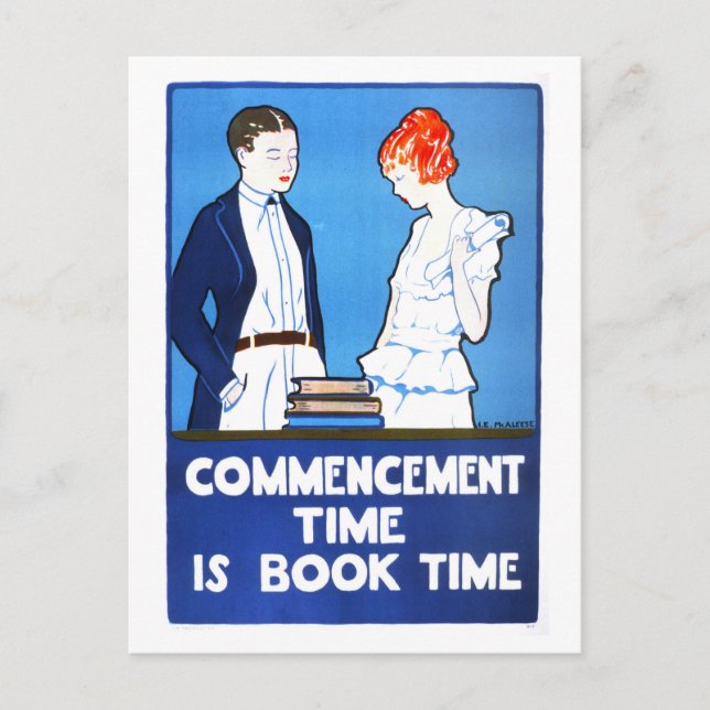 Vintage "Commencement Time Is Book Time" Poster Postcard (Front)
