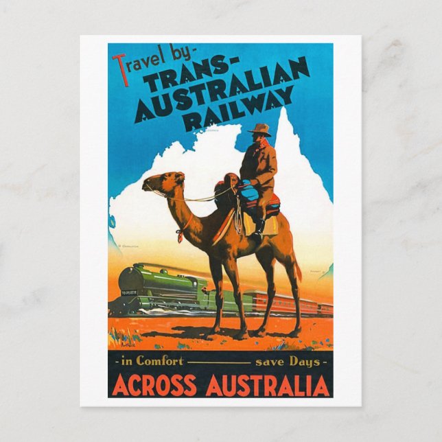 Vintage Commonwealth Railways poster Postcard (Front)