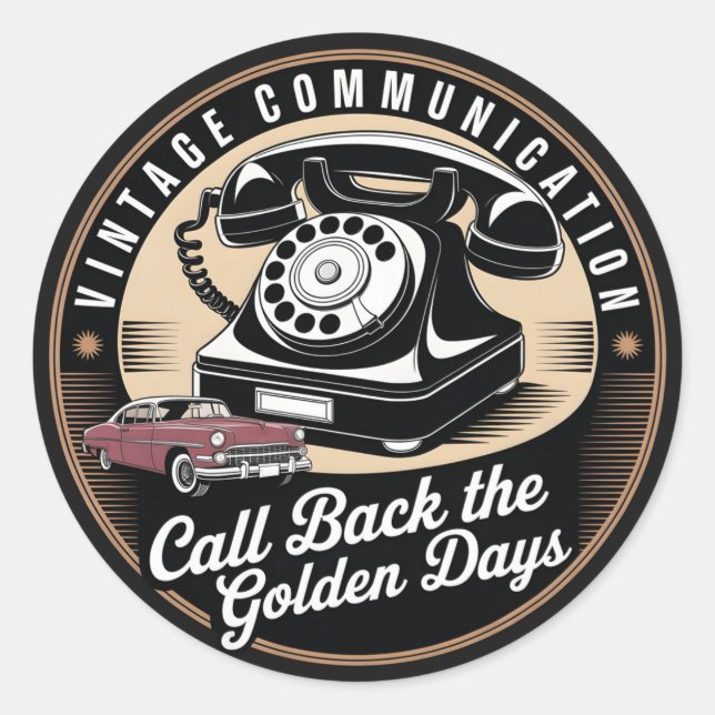 "Vintage Communication" Retro Emblem Design Classic Round Sticker (Front)