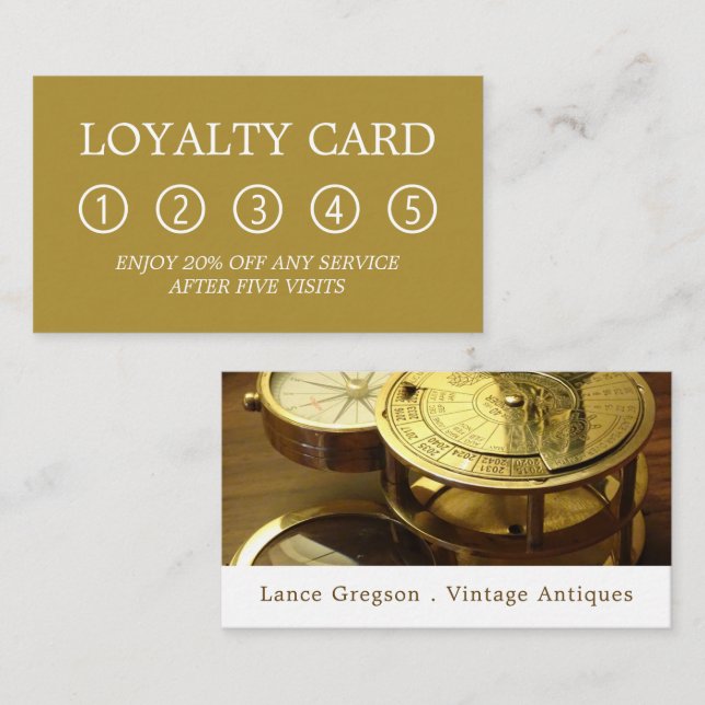 Vintage Compass, Antique Dealer Business Loyalty Card (Front/Back)