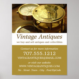 Vintage Compass, Antique Dealer, Store Poster