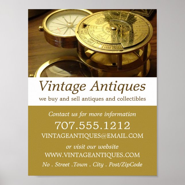Vintage Compass, Antique Dealer, Store Poster (Front)