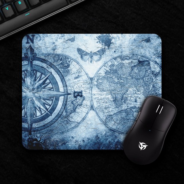 Vintage Compass | Blue Grunge Nautical Chart Mouse Pad (Creator Uploaded)