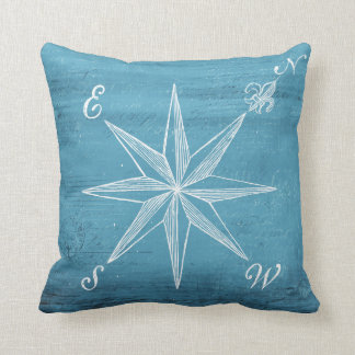 Vintage compass blue pillow