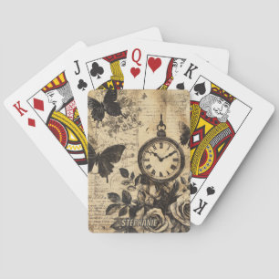 Vintage Compass & Butterfly - Rustic Paper (1) Playing Cards