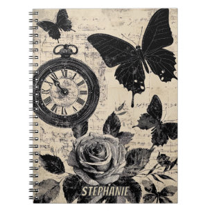 Vintage Compass & Butterfly - Rustic Paper (3) Notebook