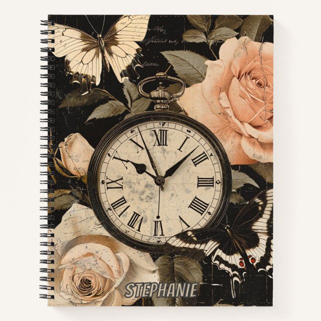 Vintage Compass & Butterfly - Rustic Paper (5) Notebook (Front)