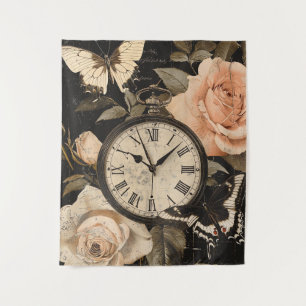 Vintage Compass & Butterfly - Rustic Paper (5) Tapestry
