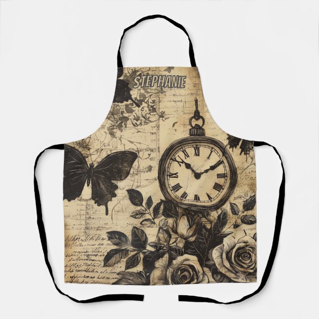 Vintage Compass & Butterfly - Rustic Paper Apron (Front)
