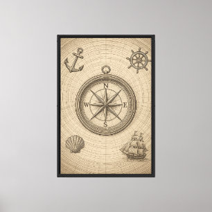 Vintage Compass Engraving Canvas Print