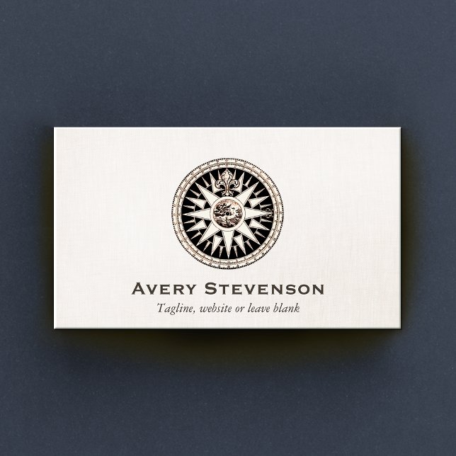 Vintage Compass Logo Professional Linen Look Business Card (Creator Uploaded)