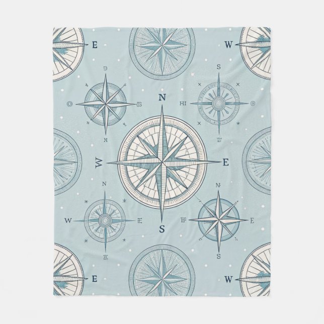 Vintage Compass Nautical Seamless Pattern (1) Fleece Blanket (Front)