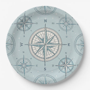 Vintage Compass Nautical Seamless Pattern (1) Paper Plate
