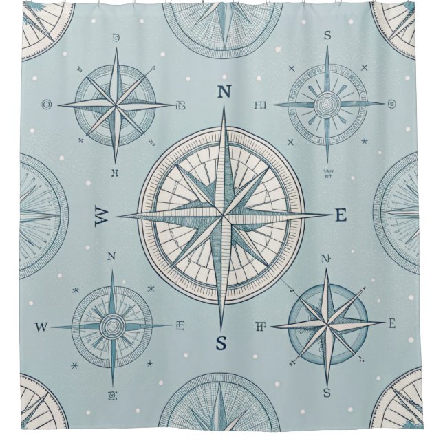 Vintage Compass Nautical Seamless Pattern (1) Shower Curtain (Front)
