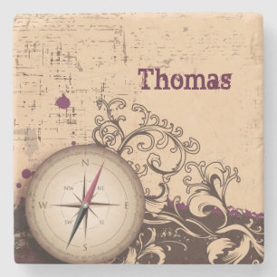 Vintage Compass Personalised Stone Coaster