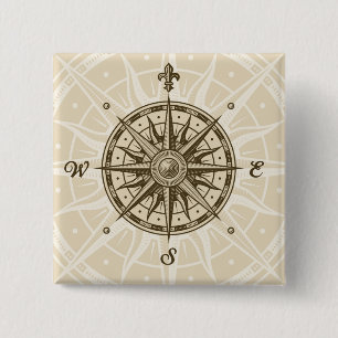 Vintage Compass Rose 15 Cm Square Badge