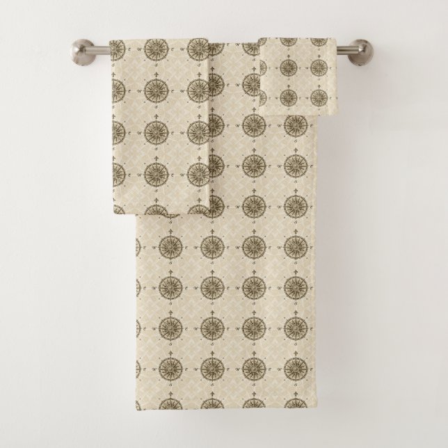 Vintage Compass Rose Bath Towel Set (Insitu)