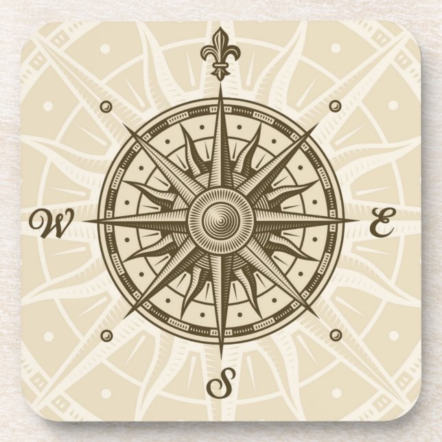 Vintage Compass Rose Coaster (Front)