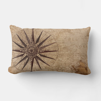 Vintage compass rose lumbar cushion