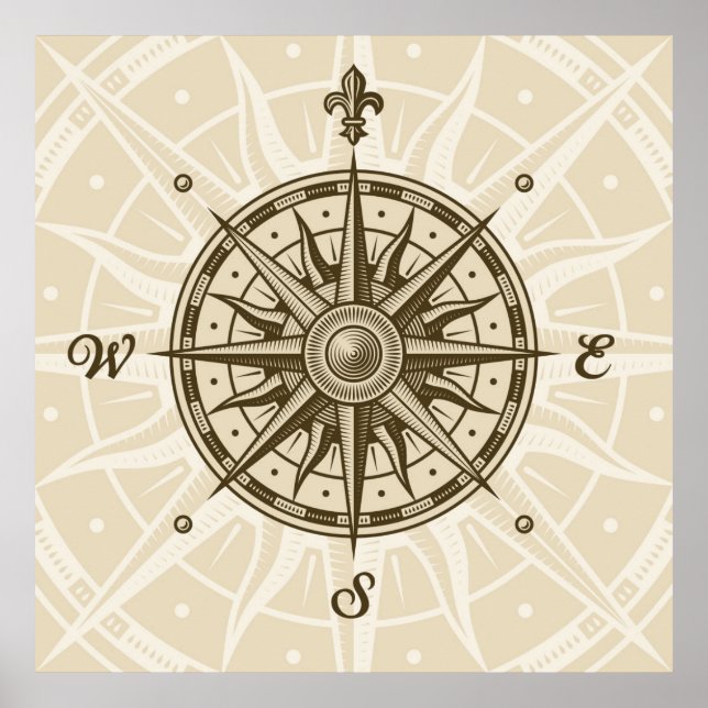 Vintage Compass Rose Poster (Front)
