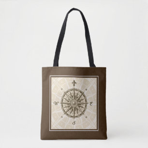 Vintage Compass Rose Tote Bag