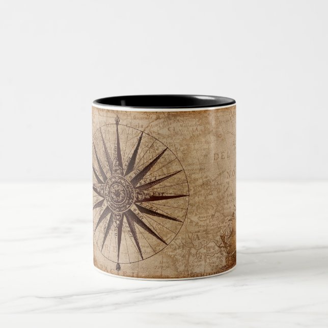 Vintage compass rose Two-Tone coffee mug (Center)