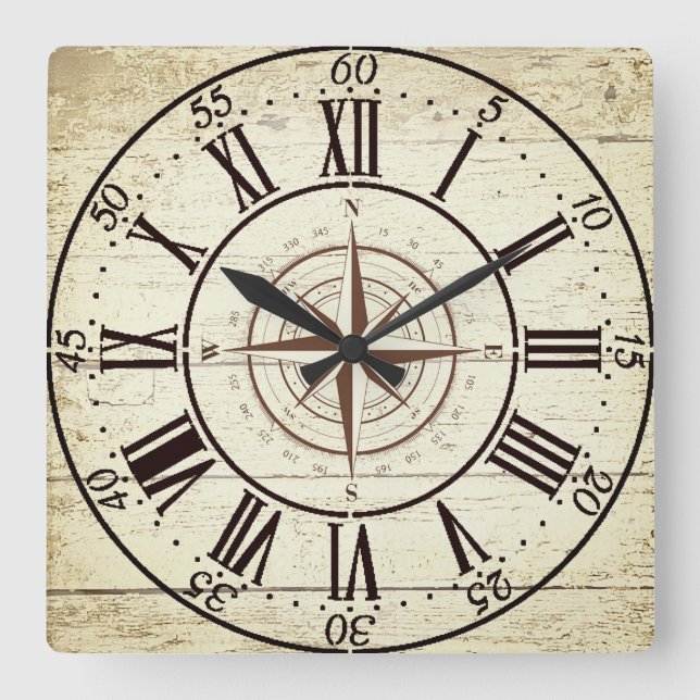 Vintage compass square wall clock (Front)