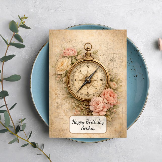 Vintage Compass with Roses Card (Creator Uploaded)