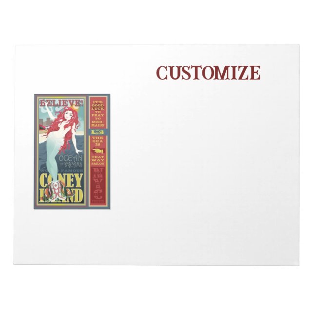 vintage coney island mermaid notepad (Front)