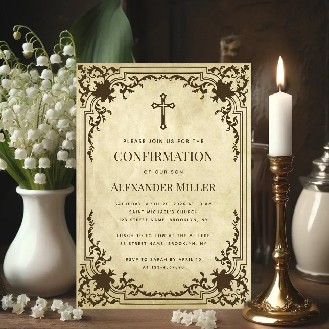 Vintage Confirmation Antique Parchment Religious Invitation (Creator Uploaded)