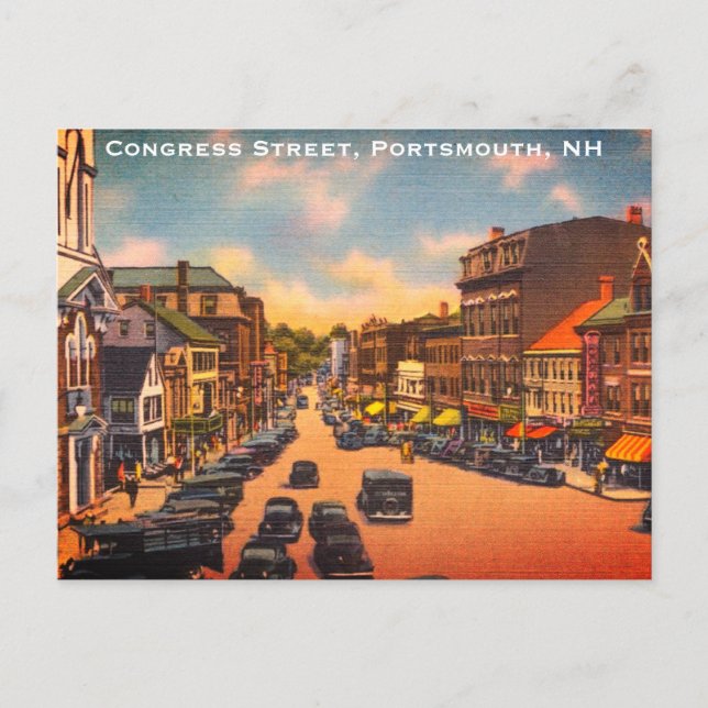 Vintage Congress Street, Portsmouth, NH Photo Postcard (Front)
